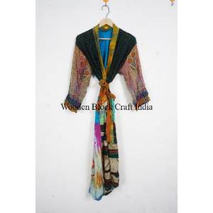 Women's Summer Floral Elegant <b>Satin</b> Silk Patchwork Boho Vintage Kimono Regal Robe Bridesmaid Front Logo High Rise Breathable - Product Image 1