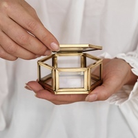Caja Organizadora de Joyas de Metal y Vidrio con Forma de Mini Hexágono, Personalizable, para Anillos de Boda, Regalos y Decoración del Hogar, Venta al Por Mayor