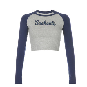 Haut court basique d'été 2025 OEM, style Harajuku, à manches longues, streetwear décontracté pour femme, mignon, kawaii, respirant, en jersey - Product Image 6