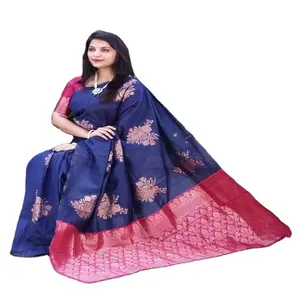 Sari di bordo Jacquard di sari di seta morbida Banarasi stile Bollywood indiano con camicetta non cucita per abbigliamento da donna per la festa nuziale