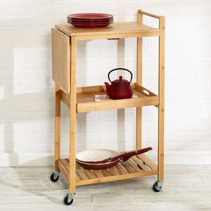 KIBamboo KIB008 Modern Design <b>Oak</b> Mobile Kitchen Shelf with Wheels 38x56x96cm - Product Image 4