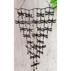 Carillons à vent scintillants en fer recyclé, libellules suspendues, parfaites pour la décoration de jardin, patio, extérieur, balcon - Product Image 1