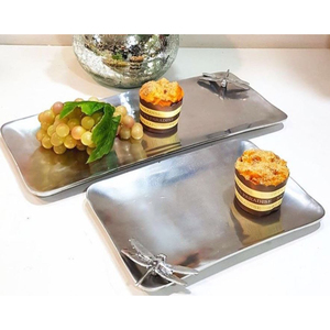 Vajilla de diseño admirable, bandeja para servir postres y aperitivos, bandeja de Metal plateado de primera calidad con acento de libélula para suministros de Hotel - Product Image 2