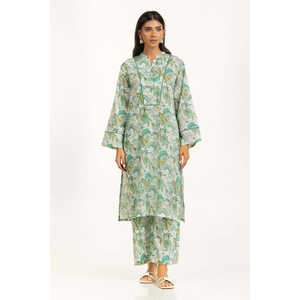 ชุดลำลองสำหรับผู้หญิง IUSTTS-1100 รุ่นสปริง/ซัมเมอร์ ชุดเซ็ต 2 ชิ้น เสื้อและกางเกงขาสั้นผ้าเครปและชีฟอง พิมพ์ลายผ้าลอน - Product Image 2