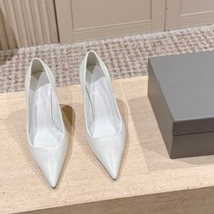 Zapatos de Tacón Alto de Seda para Mujer, 8 cm, Punta Puntiaguda, de Charol, con Forro de Piel de Oveja, Suela de Goma, Talla Blanca - Product Image 5