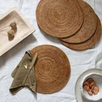 Manteles individuales redondos de ratán hechos a mano Platos de cena de plástico elegantes y ecológicos para bebés Vacaciones de Navidad
