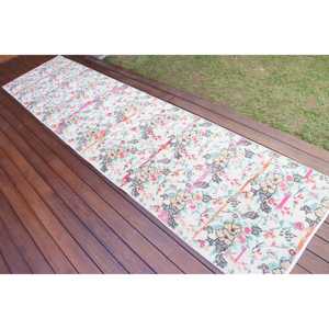 พรมขนาด 2.6x11.1 ฟุต, พรมตุรกีโบราณ, พรมขนสัตว์สีขาวชมพูลายแบบนามธรรม - Product Image 2