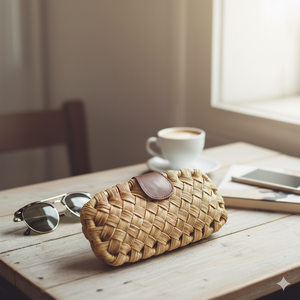 กระเป๋าคลัทช์หวายสานมือแบบพิเศษ พร้อมซับในผ้าฝ้าย ตกแต่งด้วยหนัง ปิดด้วยกระดุม - สำหรับการออกนอกบ้านอย่างมีสไตล์และแฟชั่นงานฝีมือ - Product Image 3