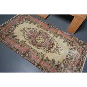 Vintage Area Rug 3.7x6.8 ft, Red <b>Brown</b> Patchwork Rug <b>Wool</b> - Product Image 4