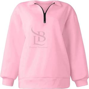 Streetwear d'hiver décontracté pour femmes sweats à capuche tricotés écologiques respirants avec demi fermeture éclair épaule tombante avec logo avant - Product Image 2