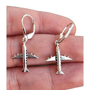 Navya Craft 925 Sterling <b>Silver</b> Handmade Aeroplane <b>Earrings</b> Cute <b>Dangle</b> Drop Design for Women Gold for Christmas Anniversary - Product Image 1
