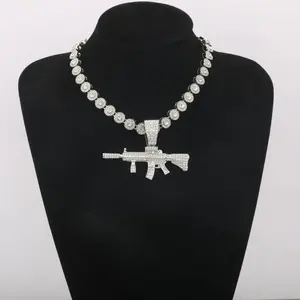 Exclusive <b>Mens</b> Hip Hop Fashion Trend <b>Necklace</b> And Cuban Chain Bracelet Gold Plated Zinc Alloy Rhinestone Diamond Link Chain - Product Image 1