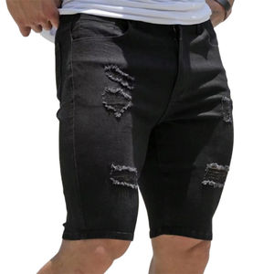 Shorts Vaqueros Ajustados Negros Desgastados Personalizados para Hombre, Cintura Media, Alta Calidad, Moda Casual de Verano, Tendencia, 100% Algodón, Ecológicos - Product Image 1
