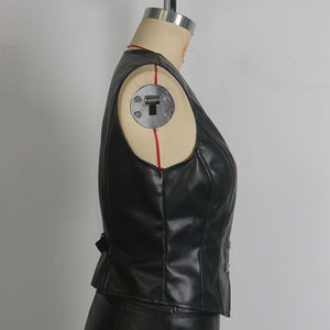 Gilet sans manches en cuir véritable pour femme, col en V, coupe ajustée, fermeture éclair, écologique, taille cintrée, sexy, tendance, imperméable - Product Image 6
