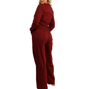 Conjunto de Chaqueta Corta con Cremallera y Pantalones Jogger de Pierna Ancha de Felpa de Algodón para Mujer, Chándal Transpirable para el Tiempo Libre, para Compras al por Mayor de Ropa - Product Image 3