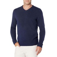 Pull en tricot bleu marine pour homme, col en V, en coton, respirant, manches longues, sport d'hiver, surdimensionné, rayé vintage