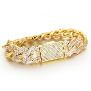 Nouveau Hip Hop cubain lien trois rangées diamant Bracelet pour hommes femmes 14K or Fine chaîne lien bijoux laboratoire cultivé diamants à la mode - Product Image 3
