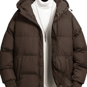Chaqueta Acolchada para Hombre, Color Marrón Sólido, con Cuello Alto y Capucha Abombada, Chaqueta de Invierno Personalizada al por Mayor - Product Image 1