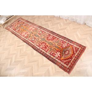 3x10.7 ft Turkish Rug, Vintage <b>Runner</b> Rug, <b>Red</b> Orange Solid Wool Rug - Product Image 3