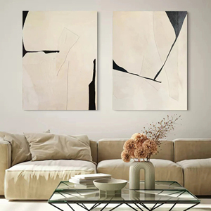 Ensemble de 2 tableaux abstraits 3D beiges, peinture à l'huile texturée, art abstrait sur toile, art mural Wabi-Sabi pour la décoration intérieure - Product Image 4
