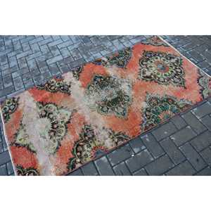 3.2x6.2 ft Rug, Turkish Vintage Rug, <b>Red</b> Blue Bordered <b>Wool</b> Rug - Product Image 2