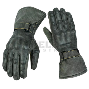 Guantes Largos de Motocicleta de Cuero, Paneles Multicolores, Cuero Real Encerado Blanco Desgastado, Guantes de Motocicleta de Cuero Teñido - Product Image 2