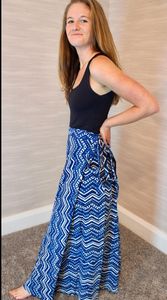 Indigo abstrait lin coton plage couvrir respirant jupe longue broderie décontracté vacances Wrap taille libre grande taille disponible - Product Image 3