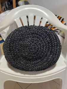 Sac fourre-tout en raphia tressé pour femme ARTIMADA, motif géométrique, forme seau, fait main, paille naturelle, deux poignées, ouvert - Product Image 3