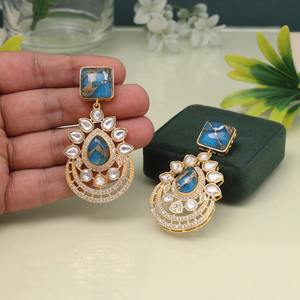 Handmade Royal Kundan Pearl hanging <b>Earrings</b> for Women <b>Beautiful</b> Gemstone Meenakari Detailing Fashion Accessories India Shop - Product Image 3