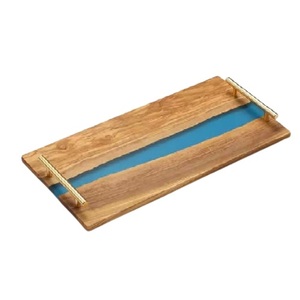Plateau de service en bois et résine en forme de Rectangle avec poignée en métal pour hôtel plateau à fruits en bois au Design Unique pour la décoration de la maison - Product Image 4