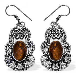 Boucles d'oreilles pendantes en argent sterling 925 avec œil de tigre pour femmes, plaqué or vintage, bijoux à pendentif, diamant poire, style mignon pour les fêtes - Product Image 1