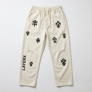 Pantalones de punto para hombre, de peso medio, holgados, estilo Y2K, con diseño gráfico 3D personalizado, efecto desgastado en la rodilla, ecológicos, estilo urbano, OEM - Product Image 1