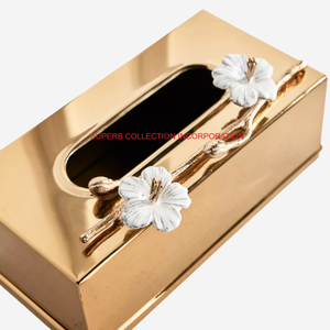 Boîte à mouchoirs en aluminium de qualité créative avec finition dorée Calla Lily Branch Fancy Kitchen Countertop Boîte à mouchoirs en métal Porte-serviettes - Product Image 2