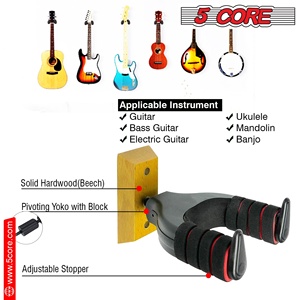 5Core Guitar Wall Mount Hanger Adjustable <b>Display</b> Wall <b>Hook</b> Holder Hard Wood Base - Product Image 6