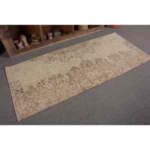 Vintage Large Area 3 X 6.7ft Turkish Rug Beige <b>Brown</b> Classic Rectangle Abstract Pattern <b>Wool</b> Latex for Hallway Room Decor - Product Image 5