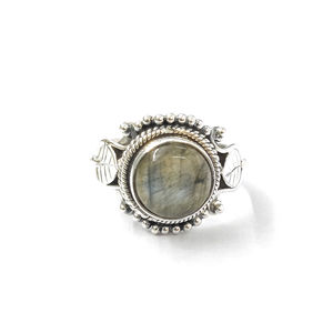 Vintage Style <b>Labradorite</b> <b>Ring</b> (6.3 Grams) Fashionable Alloy with Gold Plating 18K Bezel Setting Free Size Trendy Gift - Product Image 1
