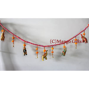Handmade Bohemian <b>Elephant</b> Toran Door Hanging 90 cm Length Colorful Indian Cotton Metal Decoration for Living for Diwali - Product Image 3