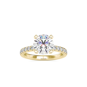 Bague de fiançailles solitaire en diamant rond cultivé en laboratoire en or 14K avec diamants latéraux bijoux de fiançailles de mariage de mariée - Product Image 6