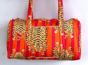 Bolsa de viaje de lona de algodón hecha a mano con estampado de tigre naranja, bolsa deportiva acolchada de gran capacidad para gimnasio/Yoga, regalo ecológico duradero para - Product Image 4