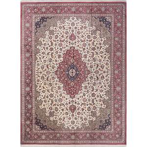 Tapis en soie noué à la main Gulmarg, rouge et orange, motif médaillon, nouveau design rectangulaire en patchwork pour le salon - Pae-5679 - Product Image 1