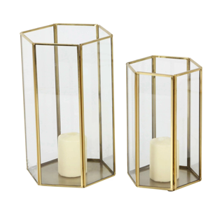 Juego de dos portavelas de luz de té, tarro de vela de calidad superior de metal y vidrio para decoración de bodas y fiestas - Product Image 1