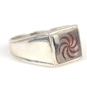 Anillo Cuadrado de Plata de Ley 925 con Esmalte, Diamante de Corte Asscher, Patrón Geométrico, Engaste de Bisel, Rodio, para Uso Diario - Product Image 2