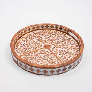 Plateau d'incrustation en bois rond moderne de luxe accrocheur petit-déjeuner repas collation et décoration intérieure - Product Image 6