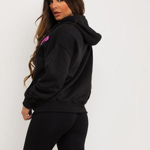 Sweat à capuche surdimensionné noir pour femme imprimé Chicago sur toute la longueur Sweats à capuche anti-rides et respirants pour femme Gym Sweat à capuche zippé - Product Image 1