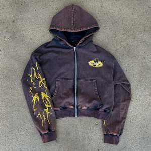 เสื้อฮู้ดซักกรดฮิปฮอปผ้าฝ้าย100% เฮฟวี่เวทมีซิปรูดสกรีนพิมพ์ลายฮิปฮอป - Product Image 2