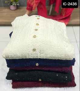 Latest Heavy Rayon Anarkali Kurtis Women Beautiful <b>Chikankari</b> Sequence Work Fancy Pattern Ethnic Modern Wedding Indian Pakistani - Product Image 6