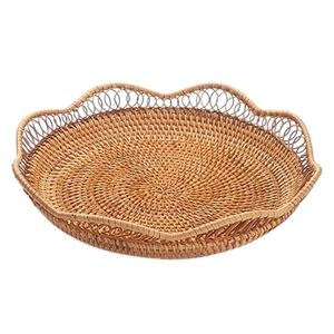 Vente en gros de plateau de service en bambou, plateau rond en rotin en bois au design mosaïque à un étage pour la décoration intérieure, premier choix OEM ODM Vietnam - Product Image 3