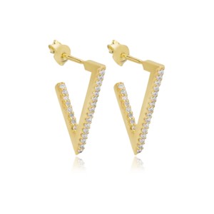 Boucles d'oreilles géométriques en zircon, design triangulaire, fabrication artisanale turque, bijoux en argent sterling 925, vente en gros - Product Image 1