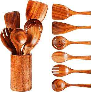 Dark Acacia <b>Kitchen</b> <b>Utensils</b> 6 Pieces Set <b>WOODEN</b> SALAD SERVER SET OF 2 HAND MADE UNIQUE KETCHENWAR - Product Image 4