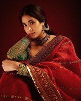 Robe Salwar Kameez Fantaisie Non Cousue pour Femme, en Soie Georgette Viscose Modal, avec Bordure Brodée et Découpée, Inspirée de Janhvi Kapoor